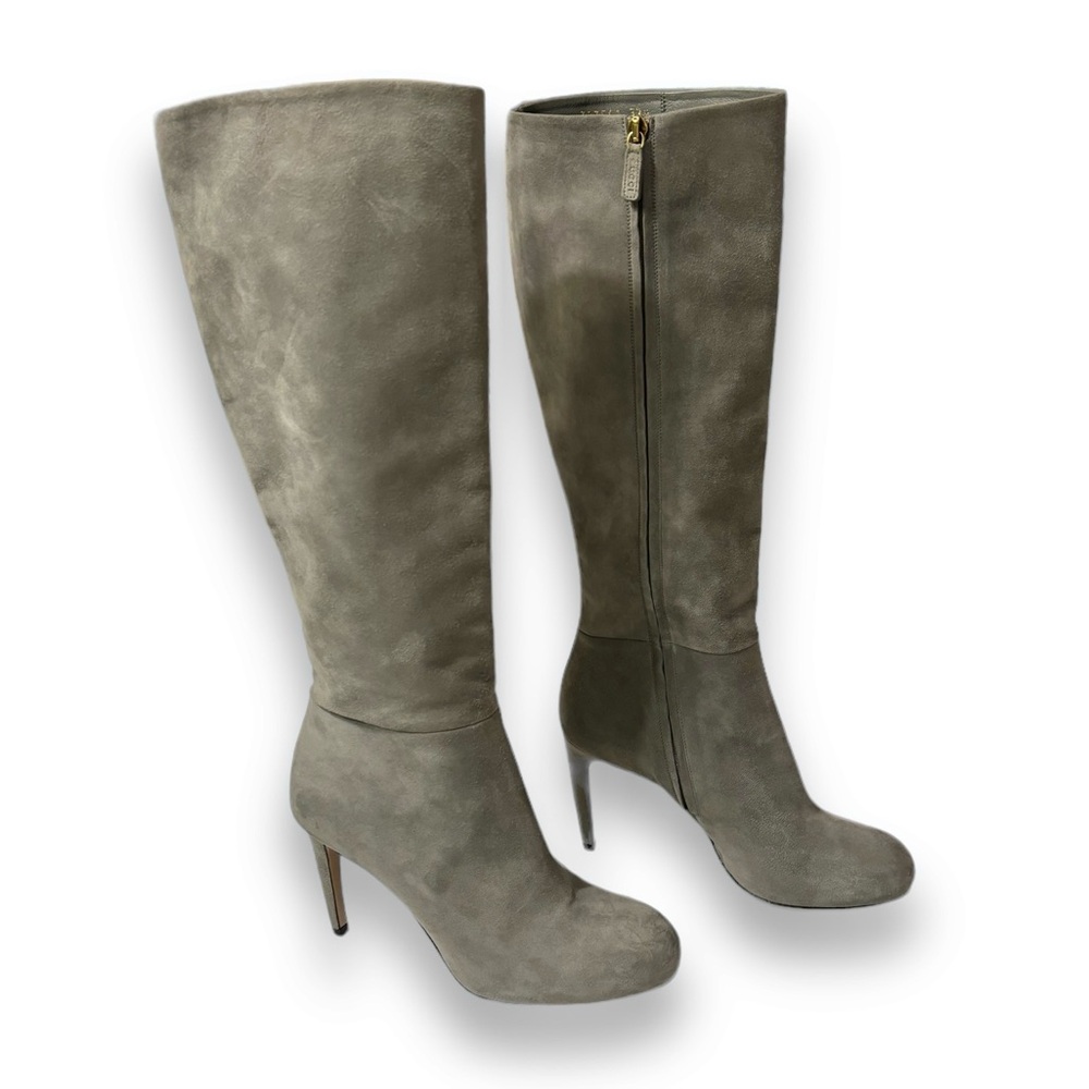 GUCCI Grey Suede Over The Calf Side Zip High Heel Boots - Picture 5 of 12